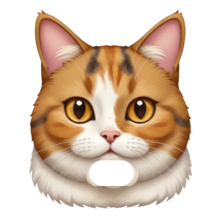 torbie and white cat with small head, hazel eyes, and short but chubby body sticker