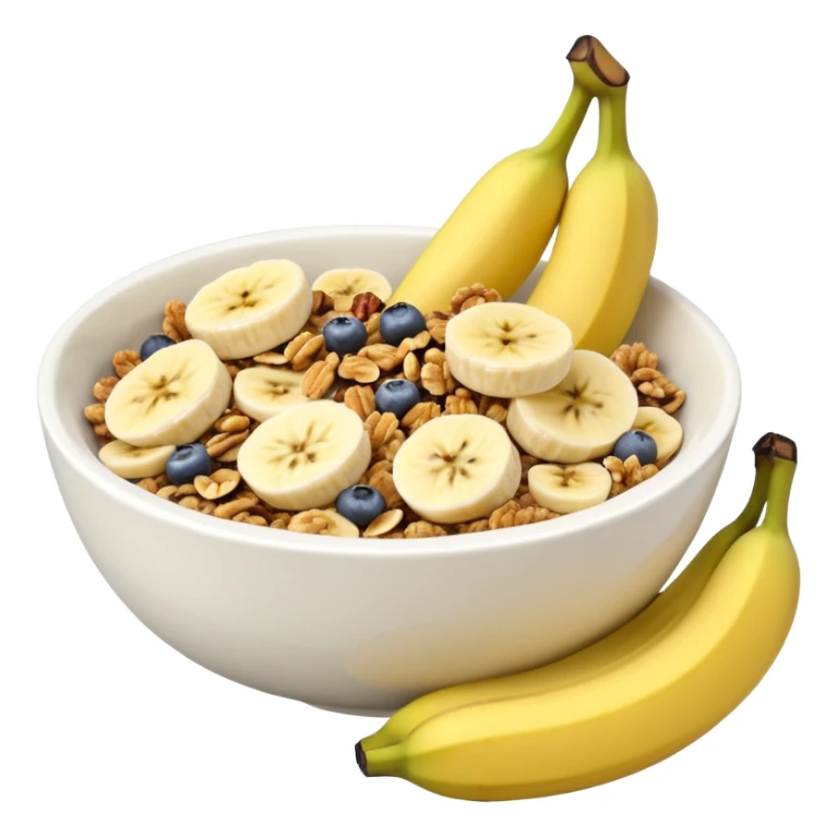 White ceramic bowl with banana slices and granola, pastel background sticker