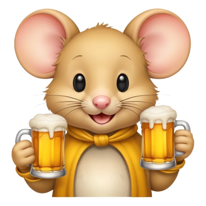 Cute cartoon mouse happily holding a beer mug sticker