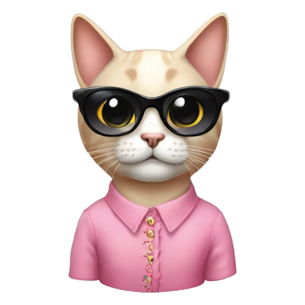 A siames Cat wearing a pink dress with black sun glasses sticker