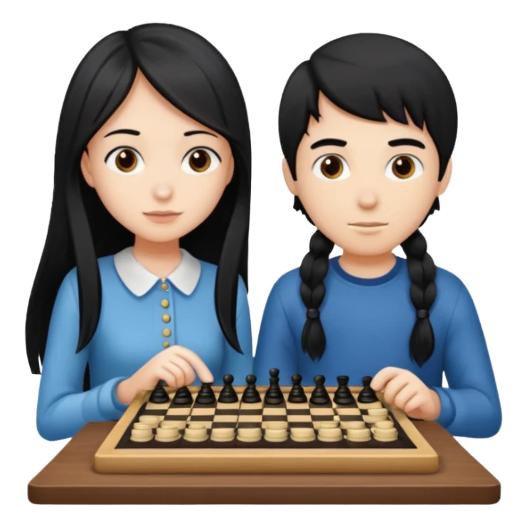 Boy with normal hair and girl with long black hair playing checkers  sticker