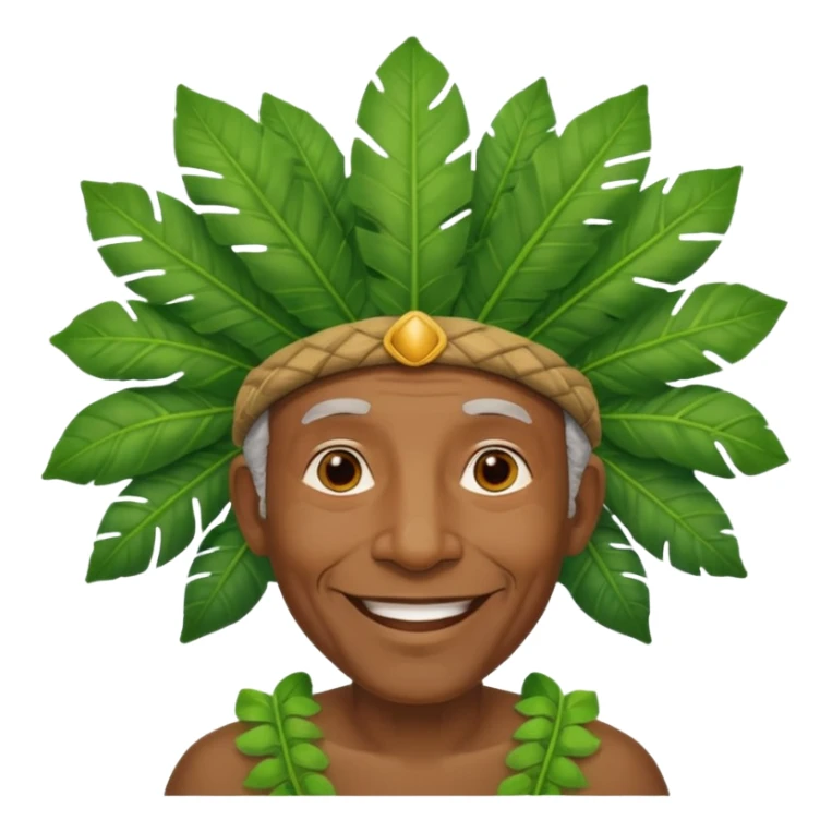 a old black man with jungle wearing a large leaf headgear bye  sticker