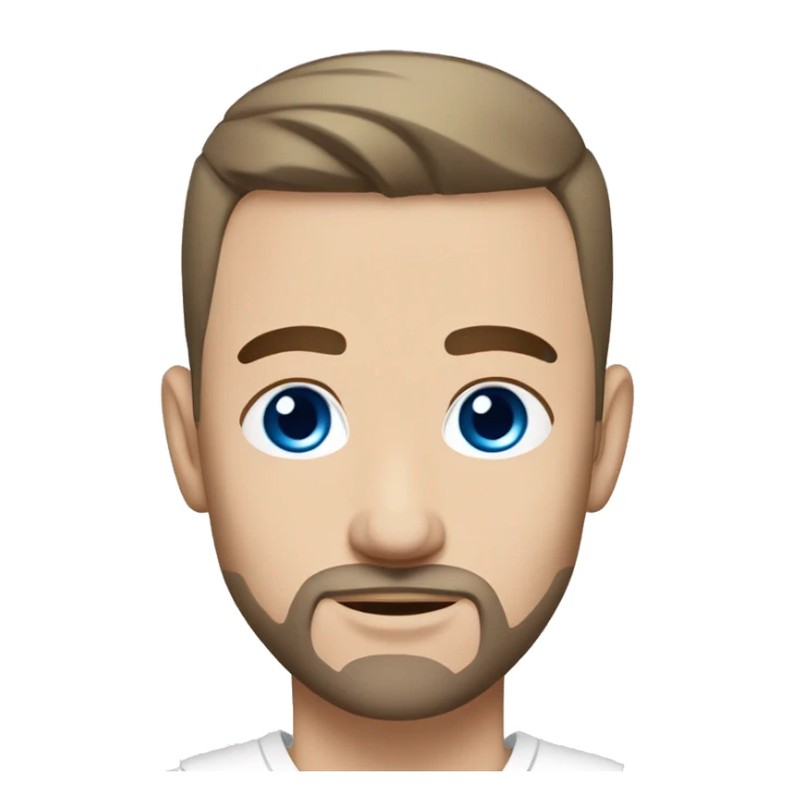 A slavic guy with blue eyes, light skin, shaved dark hair under 0.5, thin beard, white T-shirt, silver earring piercing with cross on left ear. sticker