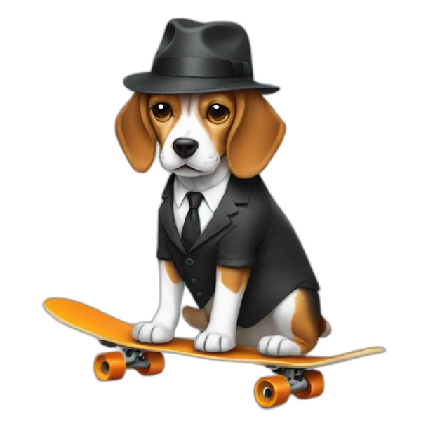beagle in suit with a hat and an umbrella on a skateboard sticker