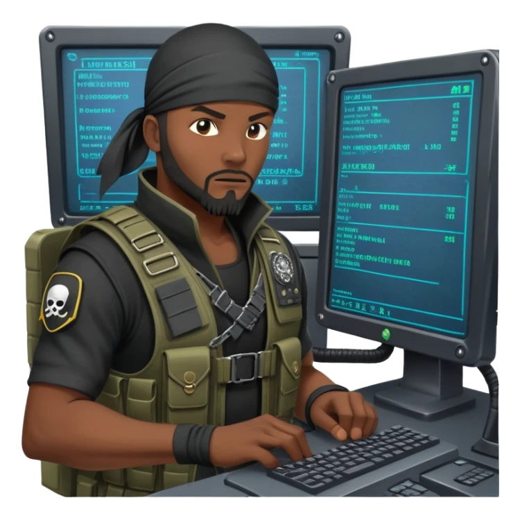 african-american mercenary black ninja pirate hacker terminal command center sticker