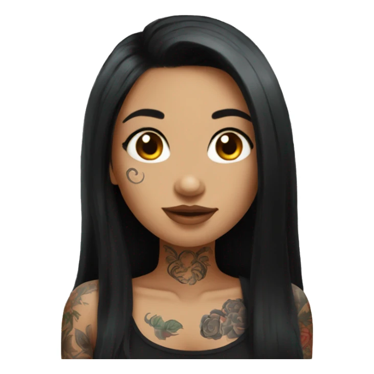beautiful girl with tattoos, with long black hair sticker