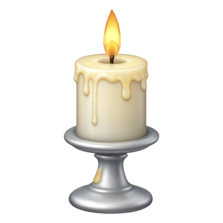 A silver candlestick holding a thick pillar candle glowing warmly. sticker