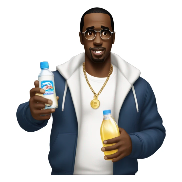 P Diddy holding a bottle of Johnson's Baby Oil sticker