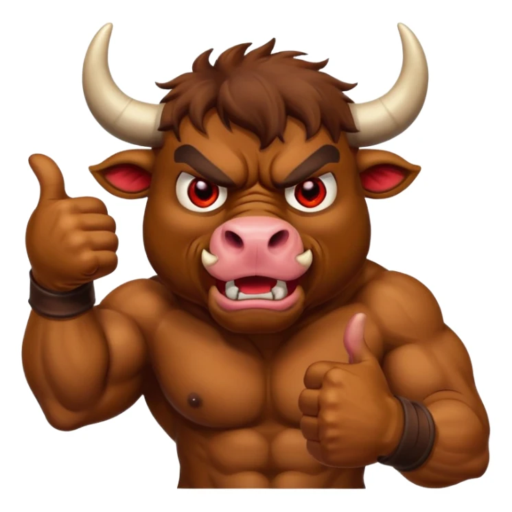 Angry bull emoji showing thumbs up (Like) sticker