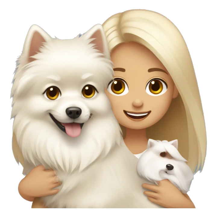 Blond girl hugging white Pomeranian and brown Pomeranian  sticker
