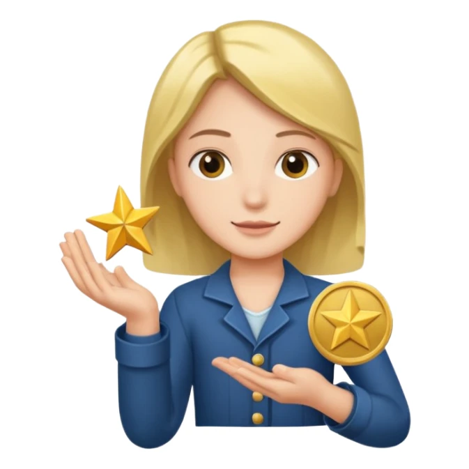 open hand holding a star and a coin sticker