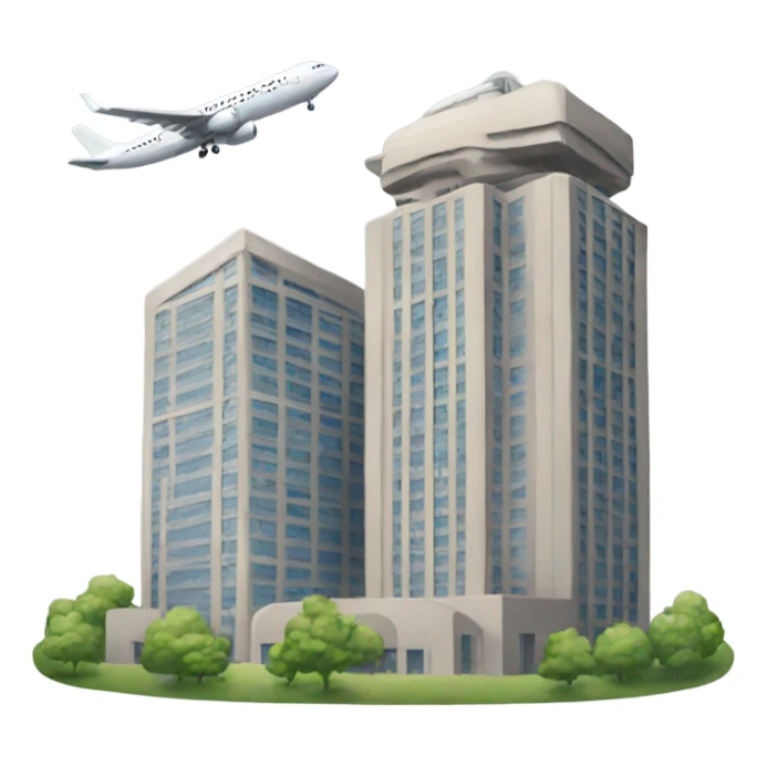 Large building towers with an airplane sticker