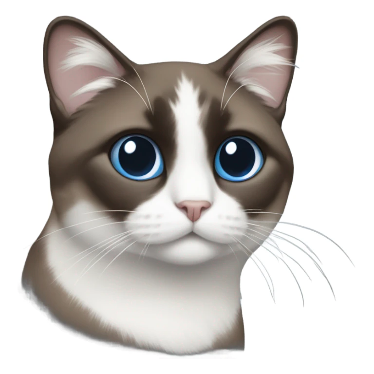 Snowshoe cat with small white patch by nose, dark face and blue eyes and darker body sticker