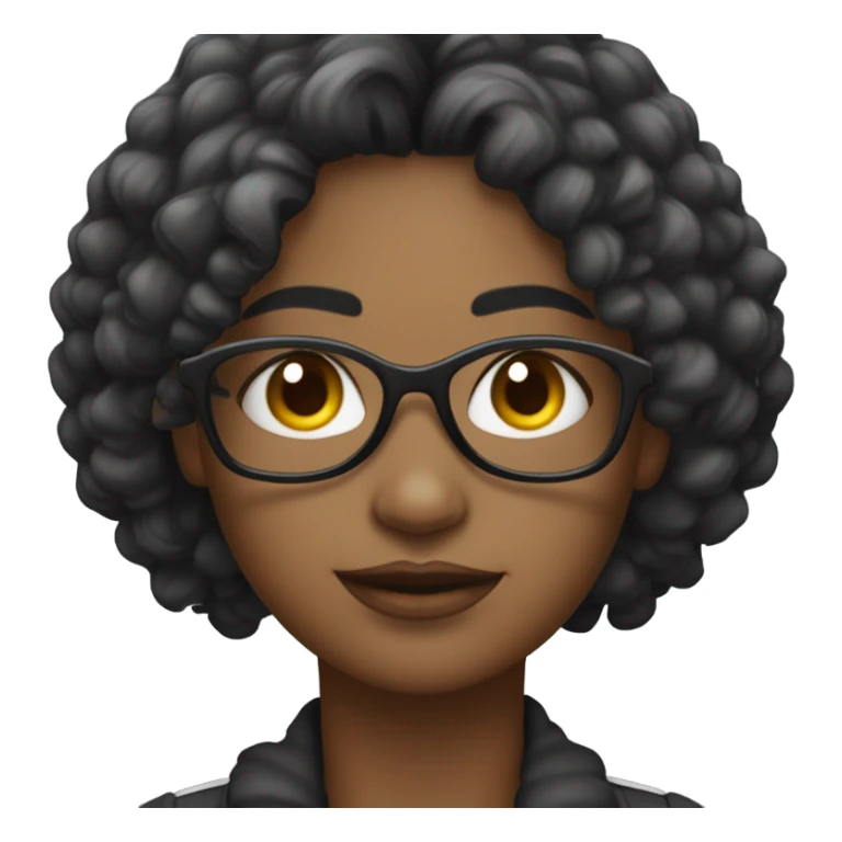 Uma mulher com cabelo escuro ,usando óculos de grau com armação preta com um colar de contas com uma pena  sticker