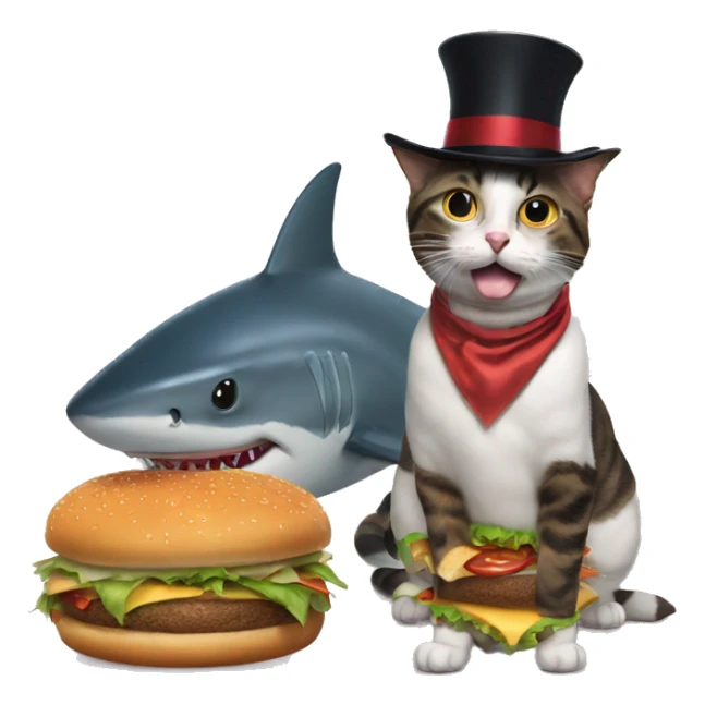 burger cat with shark pet that has a tophat sticker