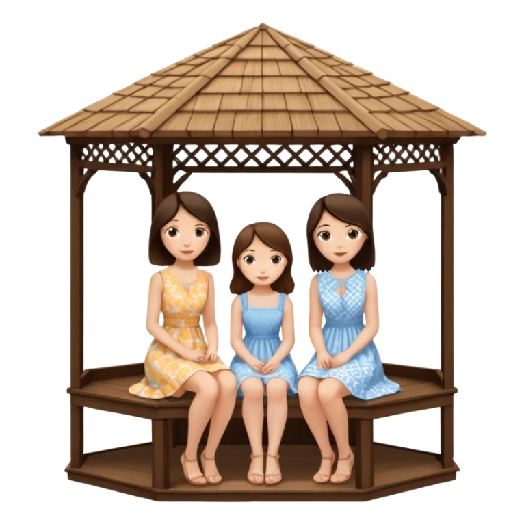 Two brunette women sitting inside a large white gazebo sticker
