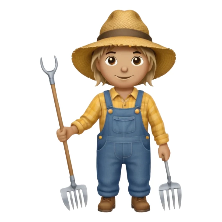 Scarecrow, Dressed like a farmer with overalls, straw hat, and a rake tucked in one arm. sticker