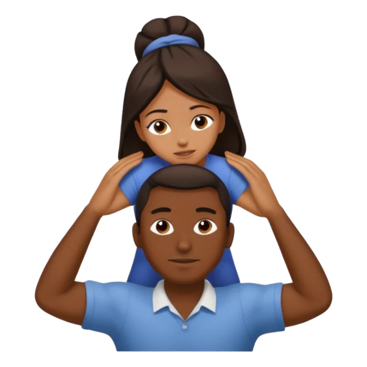 Woman sitting on the shoulders of a man massaging head sticker