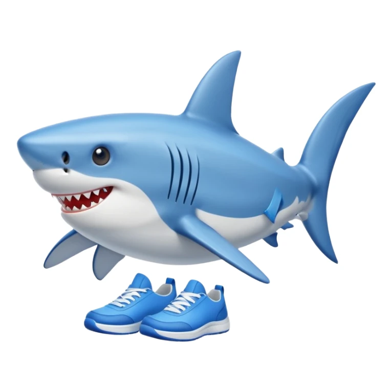 a cartoon shark with sneakers on its fins sticker