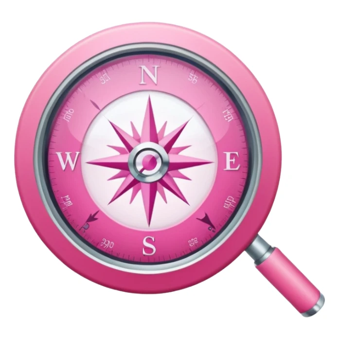 mix light pink dark pink and white girly internet compass logo with a small magnifying glass sticker