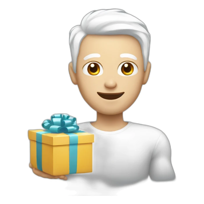 A man with white skin is giving a gift sticker