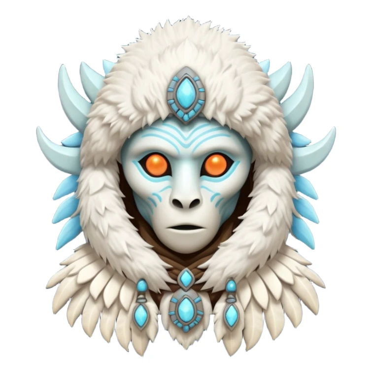 ancient arctic alien shaman portrait, head and shoulders only, Inuit-inspired fur hood, carved bone ornaments, glowing cosmic eyes, icy alien skin, spiritual sci-fi vibe, 3D cartoon, mobile game icon style, clean background, no text, no watermark


 sticker