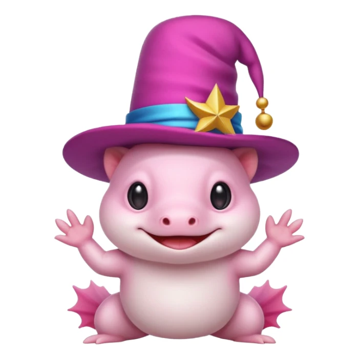 white axolotl with magician hat sticker