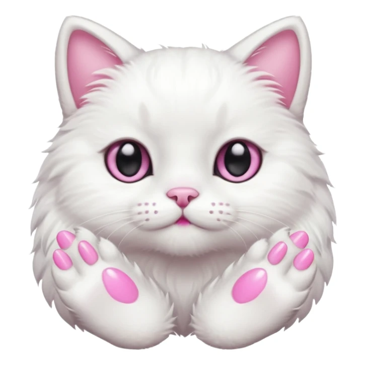 white cat fluffy paw, from the top, pink nails, cute sticker