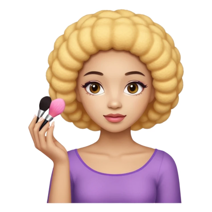 Light skin female holding makeup fluffy sponge in left hand  sticker