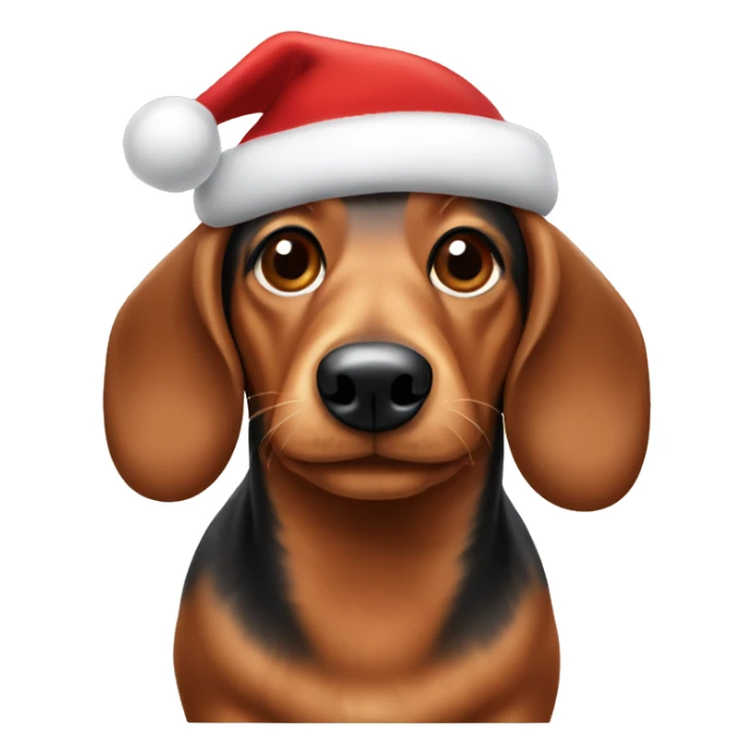A wiener dog with an Christmas hat sticker