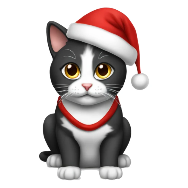 Cat black and White in Santa Claus hat sticker