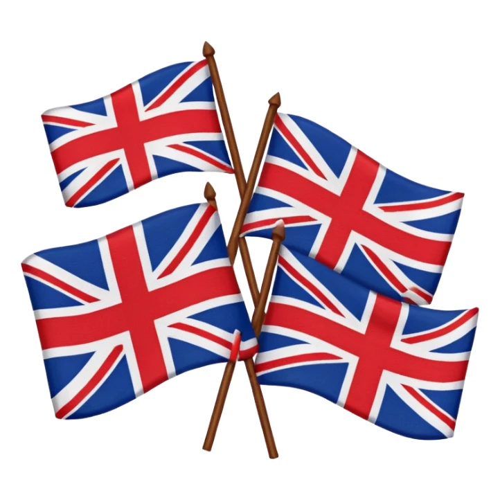 American and British flags crossed together, highly recognizable, bold colors, iconic design sticker
