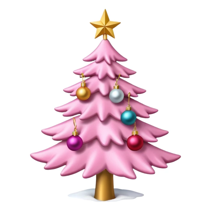 Pink Christmas tree with snow on the branches and a gold star on top sticker
