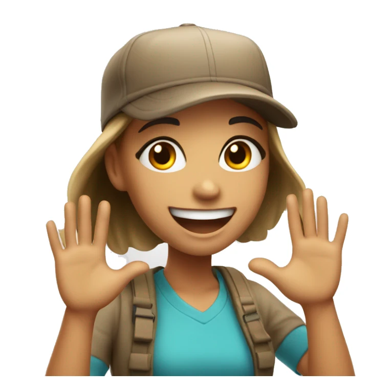 happy girl with cap and hands up and big smile sticker