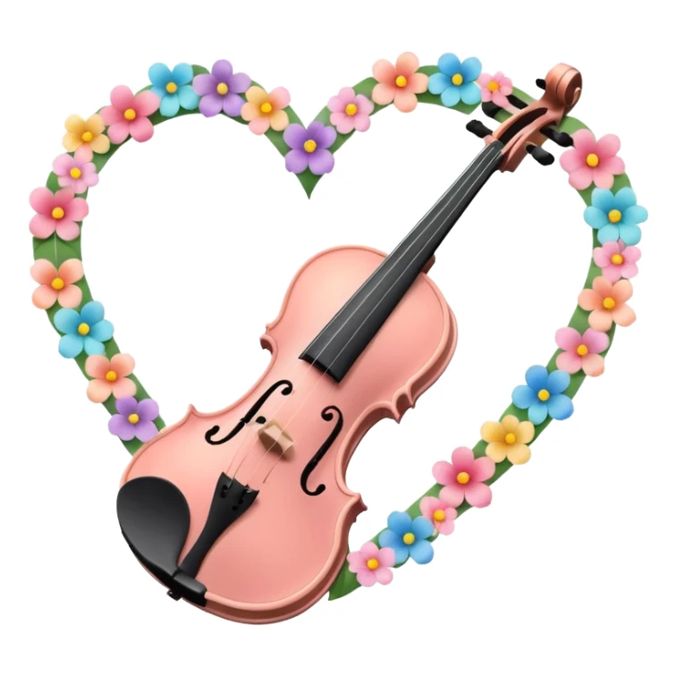 A romantic pastel violin with heart above, and some flower petals scattered around sticker