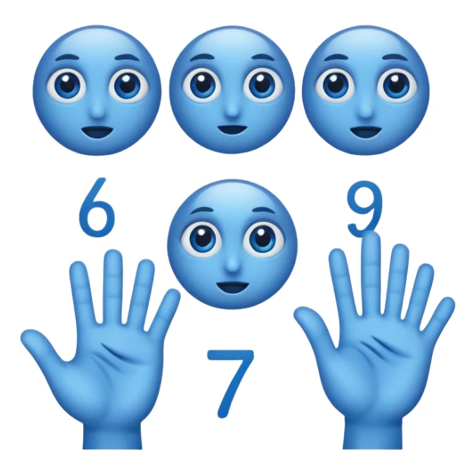 Make 6 and 7 numbers has eyes and hand and make it blue sticker