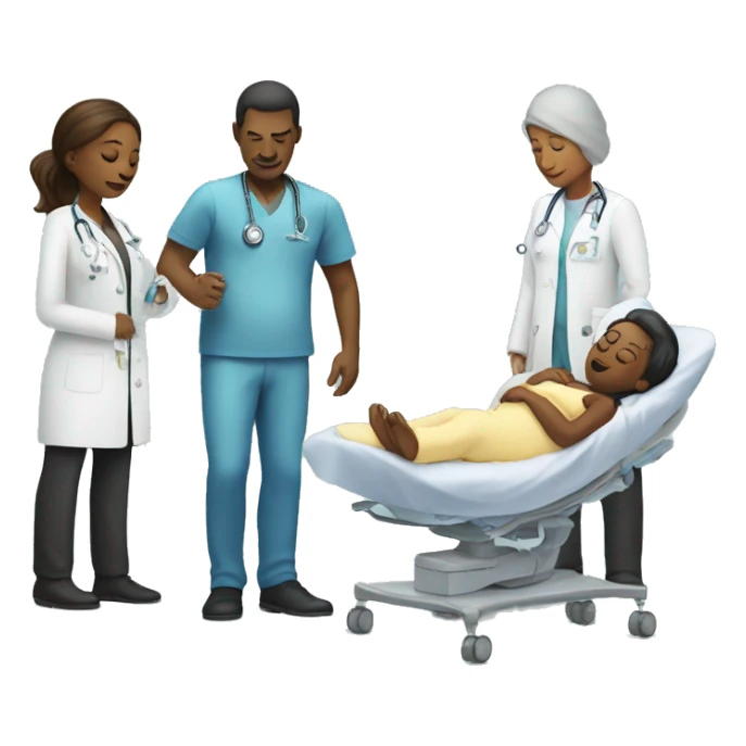 a woman gives birth and doctors stand nearby sticker