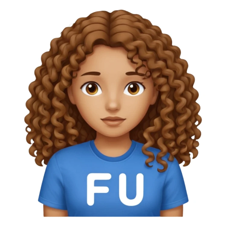 Quero uma menina moreninha com os cabelos longos e cacheados com uma blusa azul e no meio a siga FJU sticker