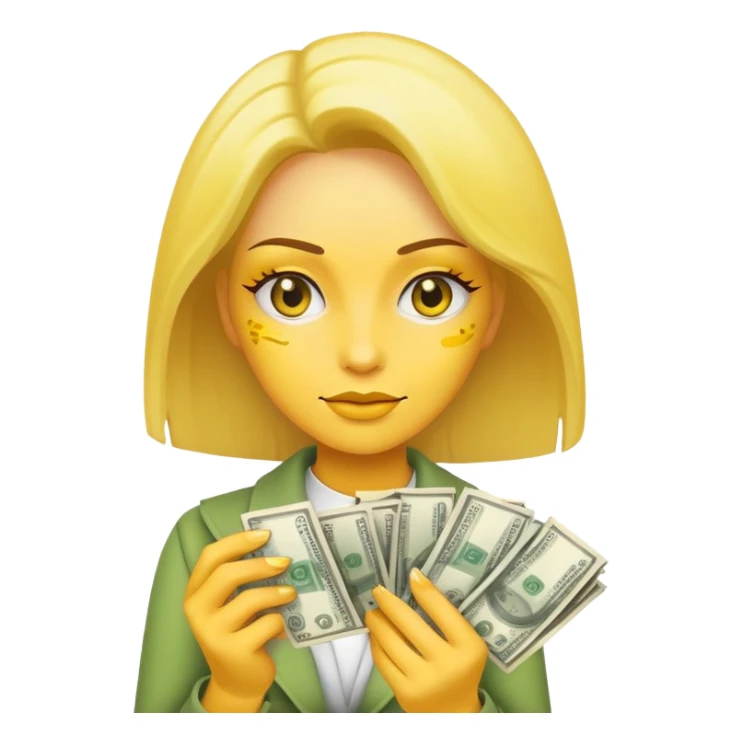 yellow skin woman holding money bills sticker