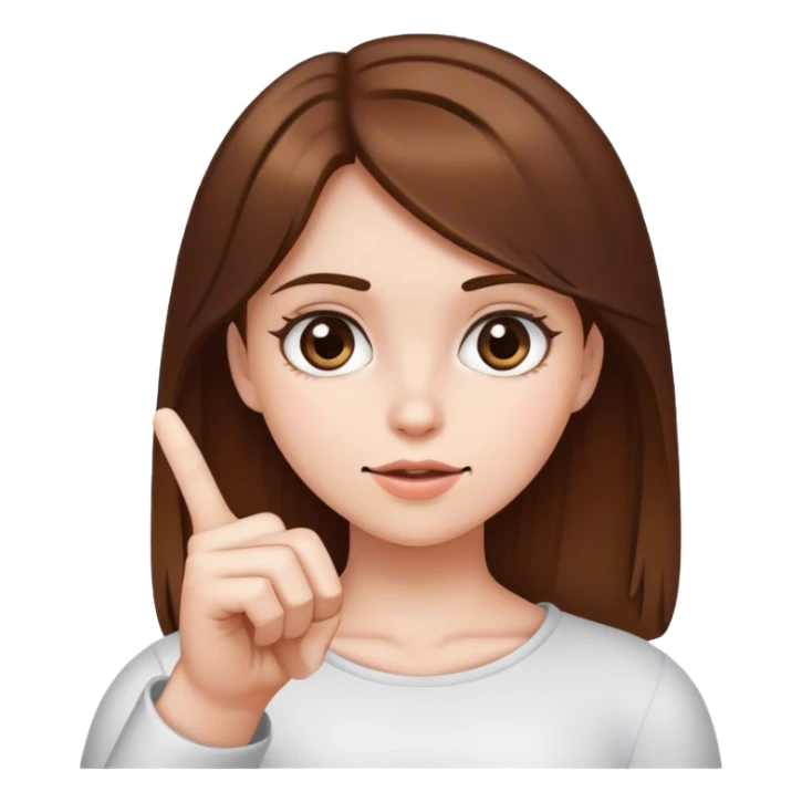 A girl with brown hair and white skin shows her index finger sticker