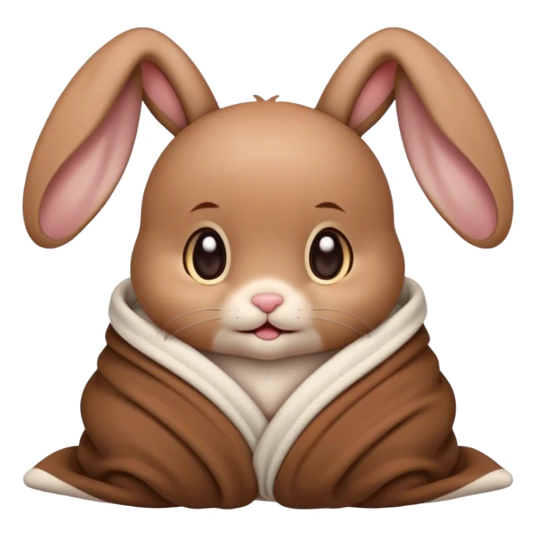 Brown, Floppy-eared cute baby bunny cozy in a blanket emoji sticker
