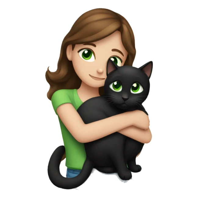 Blue-eyed brown-haired girl hugging black cat with green eyes sticker