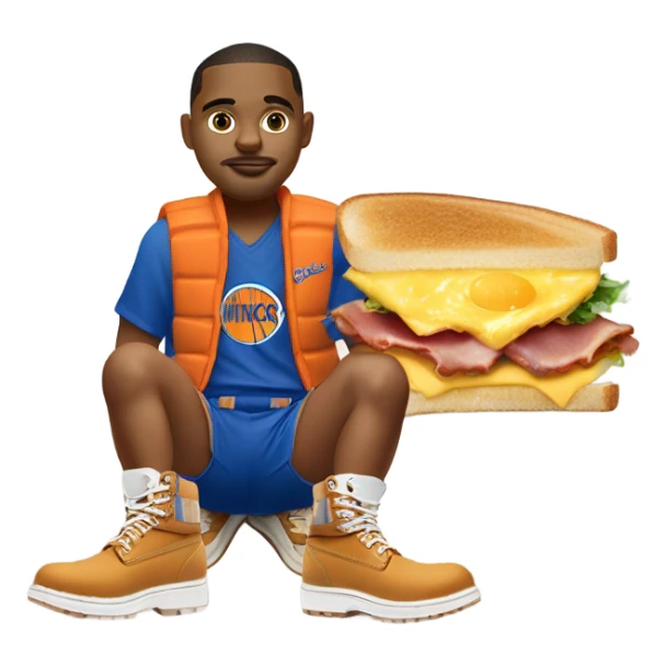 cat in timbs, New York knicks jersey and bacon egg and cheese  sticker