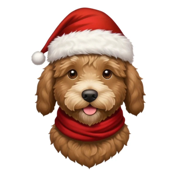 dark brown goldendoodle with a Santa hat and festive scarf sticker