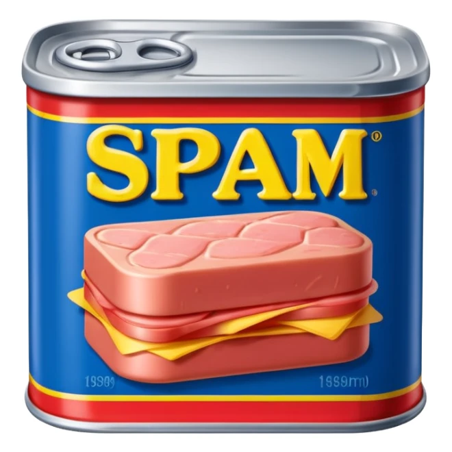 A can of classic “SPAM” (rectangular shaped can like the way spam is shaped) can you increase the red and blue colors here— more blue sticker
