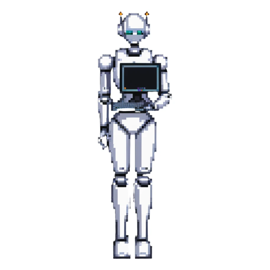 Curvy female robot with computer monitor head, stylish outfit sticker