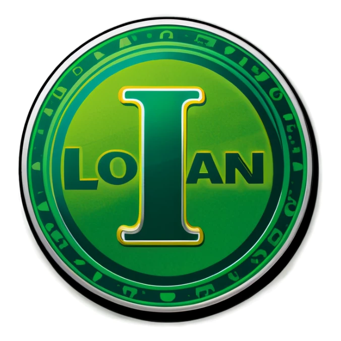 Green shiny coin that says the word “Logan” sticker