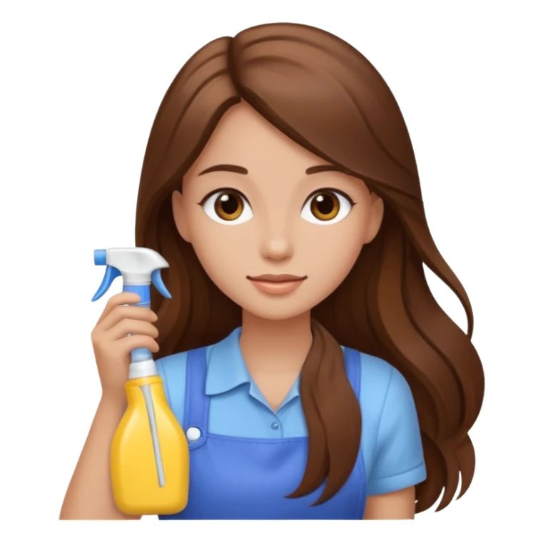 beautiful girl with long brown hair cleaning sticker