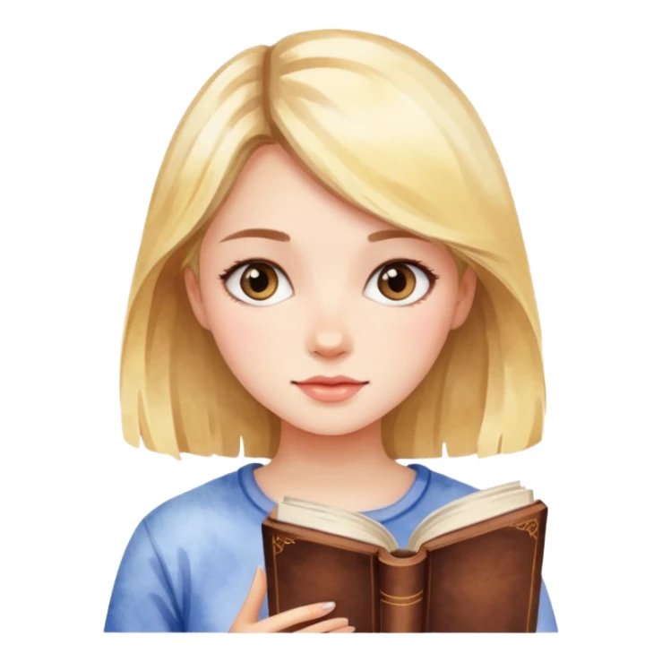a girl in watercolor art style with book sticker