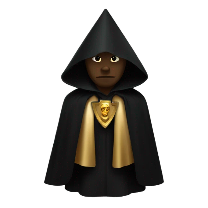 illuminati shadow figure standing in black cloak with gold pyramid on chest sticker
